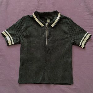 Forever 21 Black and White Half Zip Sweater Crop Top